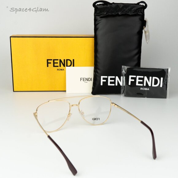 Fendi Men Eyeglasses Metal Shiny Clear Gold Demo Pilot FE50077U 032 BRAND NEW - Picture 1 of 10